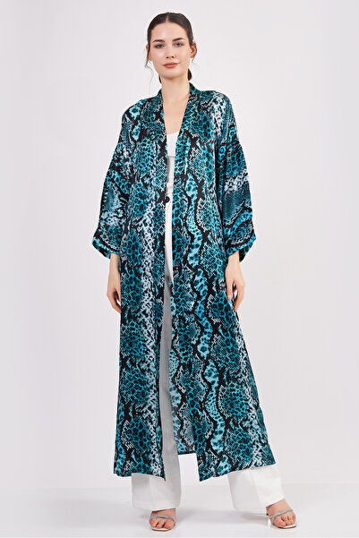 Nomads Felt %100 İpek Kimono | Turkuaz Yılan Derisi Desen | Nomads Felt