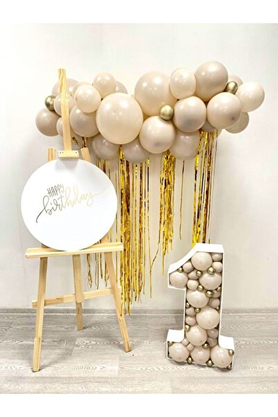 MERİ PARTİ DENİZ KUMU RENK BALON ZİNCİRİ GOLD ARKA FON 70 ADET BALON DOĞUM GÜ...