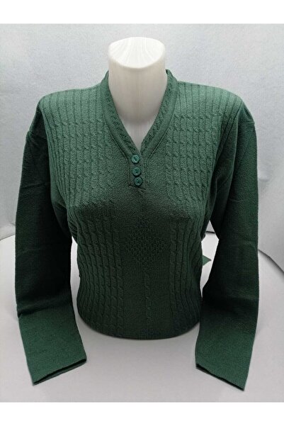 Nacar Desenli Triko Normal Kalıp Rahat Kesim Kadın Anne V Yaka Kazak