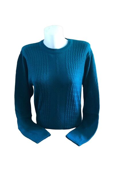 Nacar Kabartma Desenli Normal Kalıp Rahat Kesim Kadın Yeşil Anne Kazak