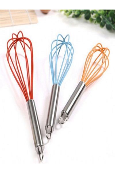 Kazanabil MIXED COLORED SILICONE WHISK WITH METAL HANDLE 30CM