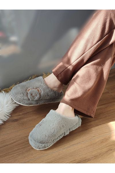 Behtah Kundura Plush Women's Home Slippers - With Dowry and Bundle Detail, Noiseless Thick Sole