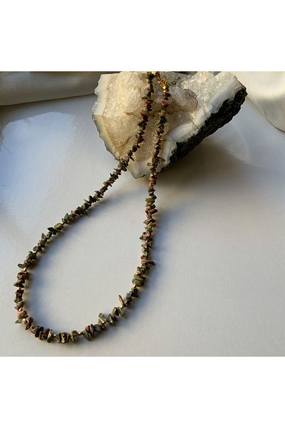 azra takı tasarım Handmade Authentic Ethnic Bohemian Natural Stone, Unakite, broken stone, colorful, short Women's Necklace.