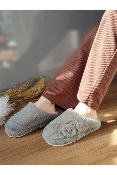 Behtah Kundura Plush Women's Home Slippers - With Dowry and Bundle Detail, Noiseless Thick Sole