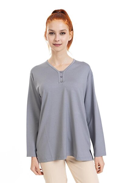 Nacar Kadın Orta Yaş Ve Üzeri V Yaka Likralı Viskoz Anne Penye Bluz