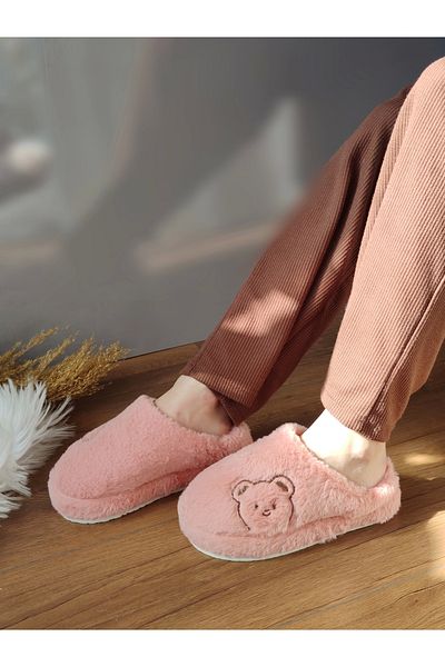 Behtah Kundura Plush Women's Home Slippers - With Dowry and Bundle Detail, Noiseless Thick Sole