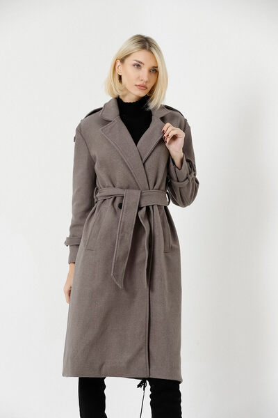 STİLPİX Жіночий сірий підкладковий пальто з подвійним коміром | Women's Gray Lined Double Breasted Collar Coat