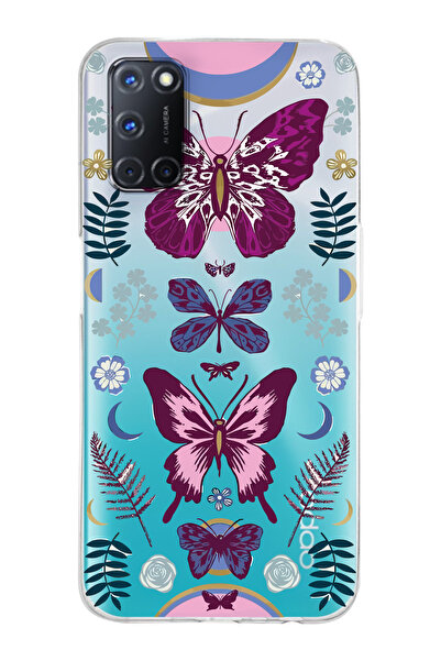 Magic Ring Oppo A52/A72/A92 Uyumlu Kelebek Desenli Şeffaf Telefon Kılıfı