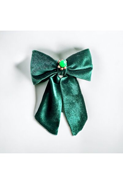 alsaccessories Βελούδινο πράσινο χρώμα με πέτρα με λεπτομέρεια με κλιπ μοντέλ...