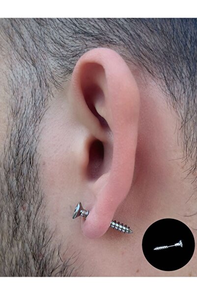 Piercing Market Steel & Silver أقراط مجوهرات على شكل برغي فولاذي للجنسين لا ت...