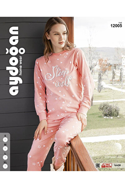 Aydoğan Kadın Pudra Pijama Takımı Ribana Bisiklet Yaka %100 Pamuk Uzun Kollu ...