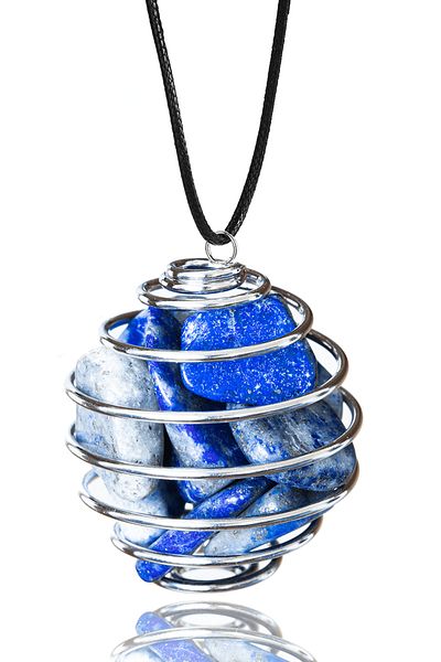 Tesbih Atölyesi Certified Wire Wrapped Cage Model Lapis Lazuli Stone Necklace