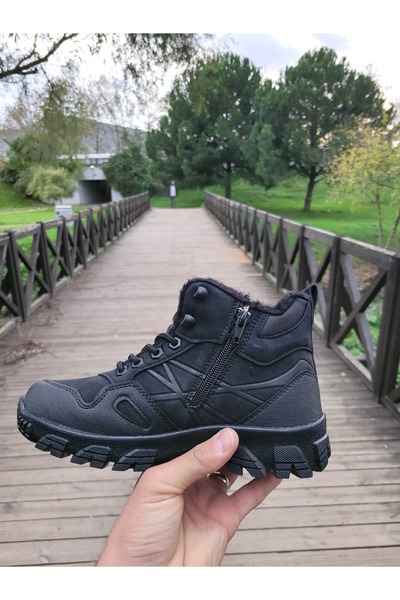 BlackSea black sea siyah bot içi tüylü çocuk botu kaymaz taban bot