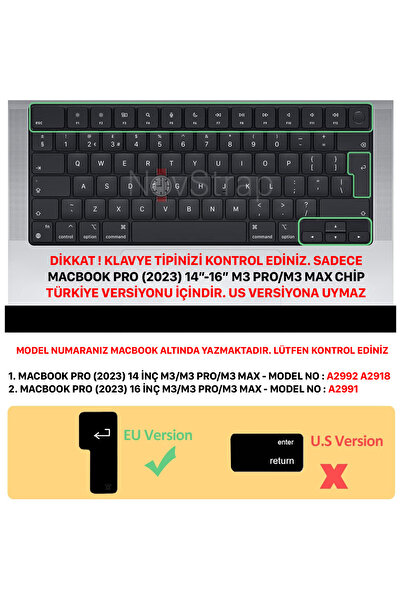 NovStrap Apple Macbook Pro M3 14 inç A2992 A2918 Uyumlu Türkçe Q Klavye Şeffaf Klavye Koruyucu Kılıf