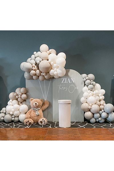 Çemrek Süs Parti Smoke -sea sand -retro white balloon chain set 100 pieces of balloons and chain