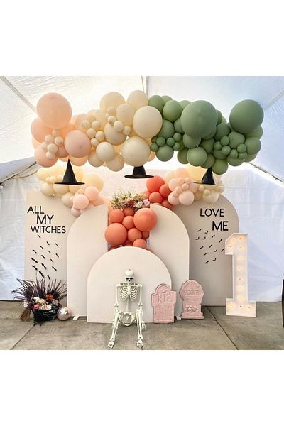 Çemrek Süs Parti Eucalyptus salmon sea sand balloon chain set 70 pieces of balloons and chain