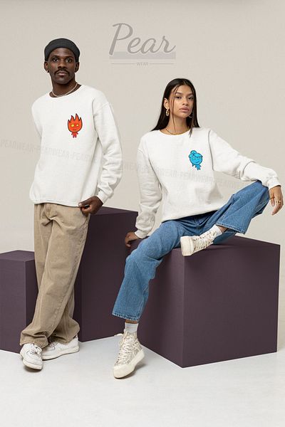 Pear Wear Fire Water Printed Couple Hoodie Unisex Oversize Lover Σετ φούτερ 2 τεμαχίων