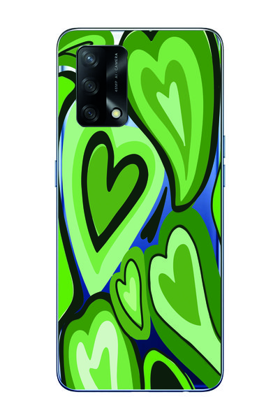 Magic Ring Oppo A74 Compatible Green Heart Patterned Transparent Phone Case