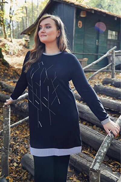 FOR ESRA BIG TREND Women's Front Stone Print Line Detail Bottom Waist Elastic Wide Leg Top Long Viscose Flexible Bottom Top Set