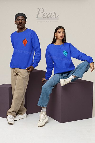Pear Wear Fire Water Printed Couple Hoodie Unisex Oversize Lover Σετ φούτερ 2 τεμαχίων