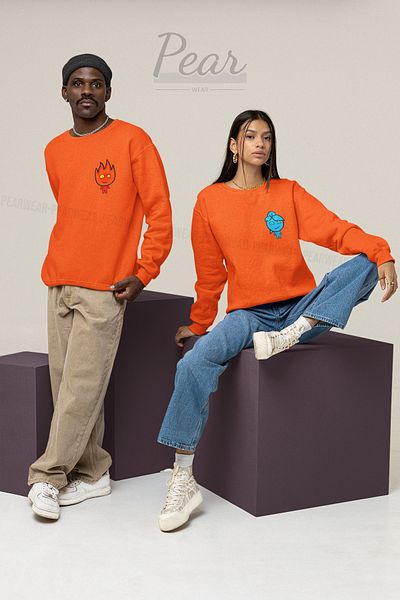 Pear Wear Unisex Fire Water Printed Oversize Hoodie - Σετ φούτερ Lover 2 τεμαχίων