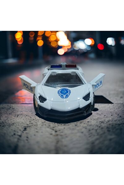SEYFİKİRTASİYE Metal Pull Drop Police Vehicle White 13 cm X 6 cm X 5 cm
