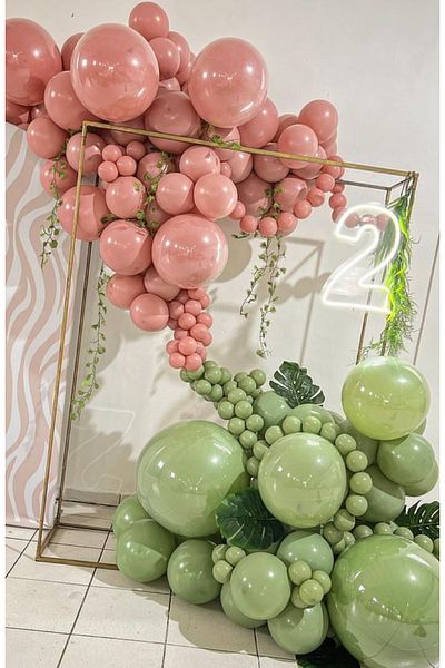 Çemrek Süs Parti Clay pink eucalyptus balloon chain set 100 pieces of balloons and chain