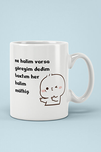 OYART&DESIGN Ne Halim Varsa Göreyim Dedim Baskılı Kupa Bardak Hediye Kutulu