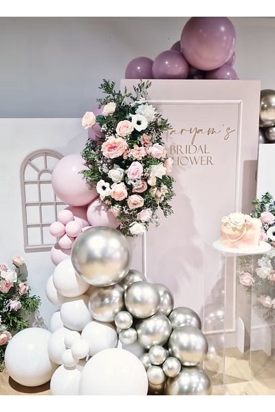 Çemrek Süs Parti Powder pink retro white chrome balloon chain set 100 pieces of balloons