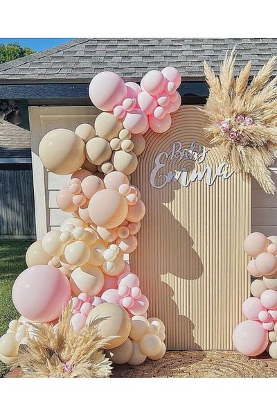 Çemrek Süs Parti Macarons pink sea sand salmon balloon chain set 100 pieces of balloons and chain