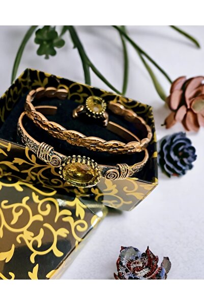 kapris concept طقم سوار وخاتم من الحجر الطبيعي المضاد للحساسية من النحاس النقي