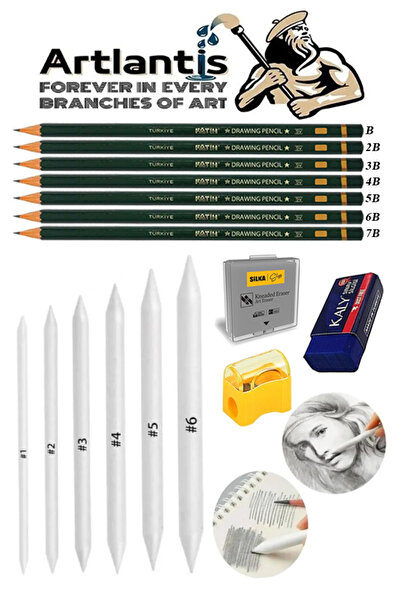 Artlantis Karakalem Seti 16 Parça 1 Paket Gölgelendirme Kalemi Hamur Silgi Dereceli Kalem Kaynaştırma Kalemi K