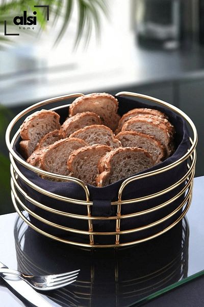 ALSİ HOME Bread Holder Round Bread Basket Multi-Purpose Metal Box Luxury Stainless Basket