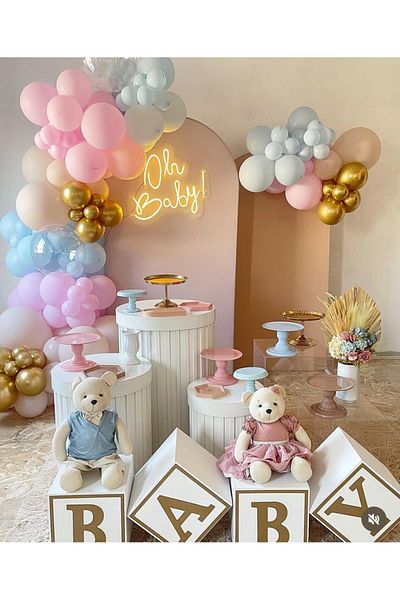 Çemrek Süs Parti Gender party concept pink blue gold balloon chain 100 pieces of balloons