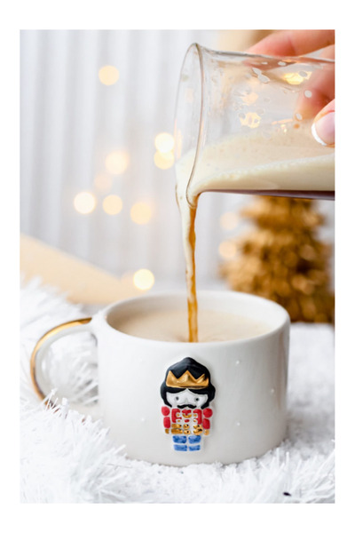 BuNeBox 24k Gerçek Altın Dekorlu El Yapımı Yılbaşı Kurşun Asker Seramik Mug Kupa