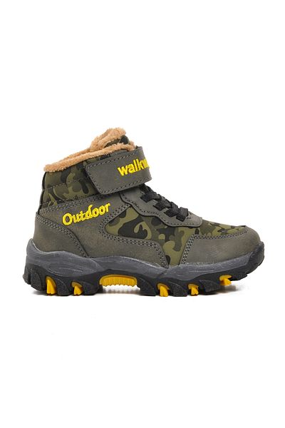 WALKWAY Leo-p Khaki Children's Outdoor Boots with Fur Inside