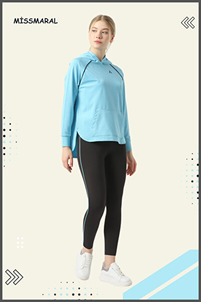 missmaral Kadın Eşofman Takım Spor Tunik & Slim Fit Tayt Dalgıç Kumaş Sports And Casual Mavi 3060
