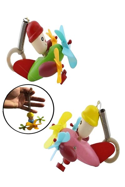 Hyd Toy Wooden Spring Bouncy Helicopter Airplane 1 Piece