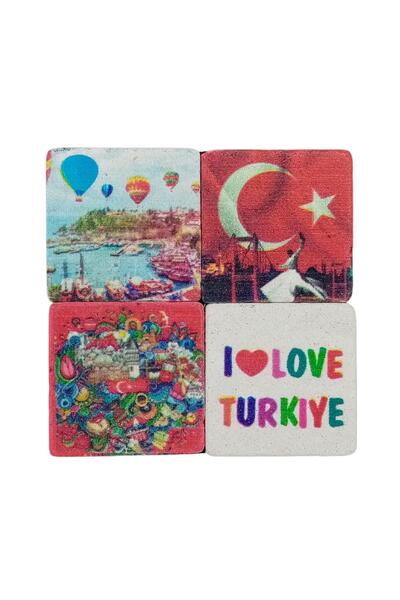Dünyadan Hediyeler Türkiye Temalı Dörtlü Taş Magnet