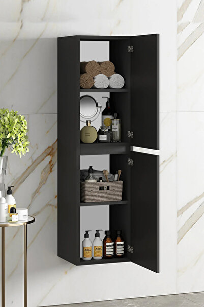 Alfa Banyo Viola Siyah 140 Cm MDF Banyo Boy Dolabı**Demonte Değil** (Hazır Kurulu)