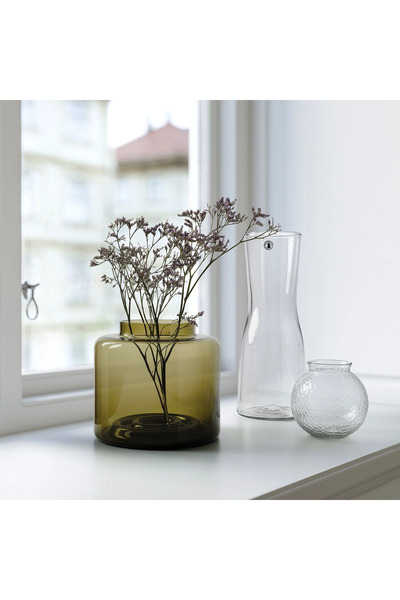 IKEA KONSTFULL cam vazo, yeşil-kahverengi, 16 cm