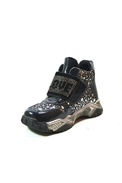 Onlo Ayakkabı P.347 Hakiki Deri Lacivert Cırtlı Ortopedik Taşlı Kız Çocuk Bot