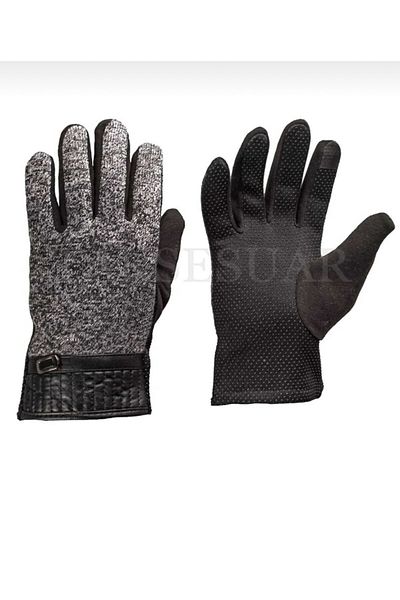 WORKPASAJ MEN'S LEATHER KNITWEAR COATED WINDPROOF NON-SLIP INSIDE TOUCH SCREEN MEN'S GLOVES