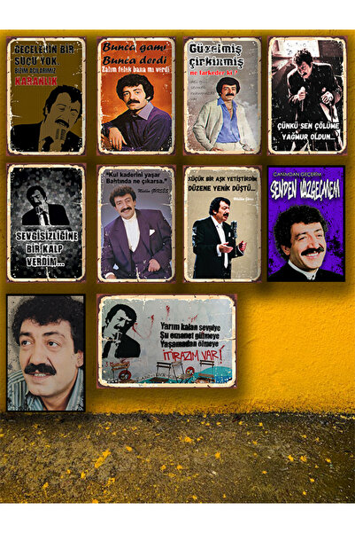 TAKIFİX Müslüm Gürses Seti 10 Adet 20x30 Cm Retro Ahşap Poster