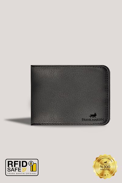 Frank Martin Portofel negru pentru bărbați din piele elegantă sport cu compartiment pentru bani de hârtie original 70-026