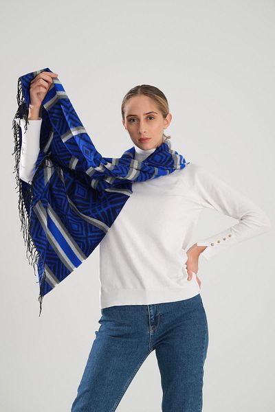 Deafox Σάλι ώμου με λεπτομέρεια με φούντα Saks Blue 70x180 cm