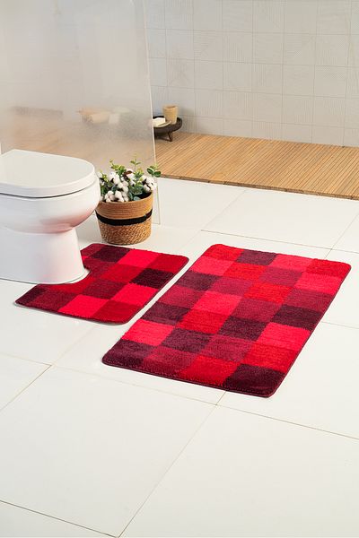 Moda Dekor Χαλάκι μπάνιου Millenium Tile Claret Red 2 τεμαχίων