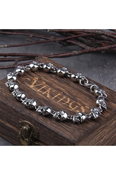 Viking Vintage Skull Gotik Motorcu Kurukafalı 316l Erkek Çelik Bileklik
