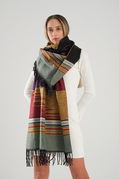 Deafox Mehrfarbiger Schulterschal mit Quastendetail und eigenem Muster, 70 x 180 cm