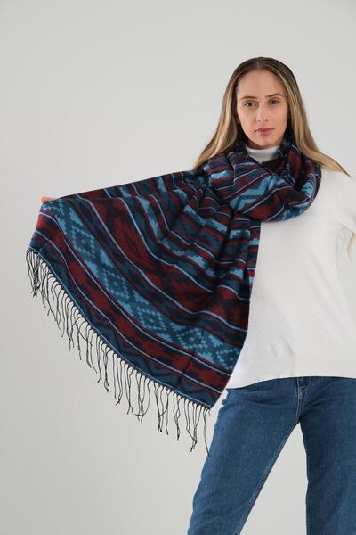 Deafox Σάλι ώμου τιρκουάζ λεπτομέρεια φούντας 70x180 εκ.